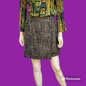 luxe APOTHETIQUE Black Tweed Metallic Faux Wrap Fringe Preppy Mini Skirt